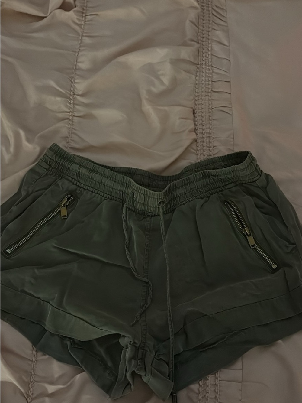Divided Olive Green Drawstring Athletic Shorts with Zip Pockets